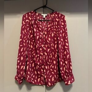 Nine West -  Maroon & Pink Long Sleeve Blouse with Buttoned Style (Size S)